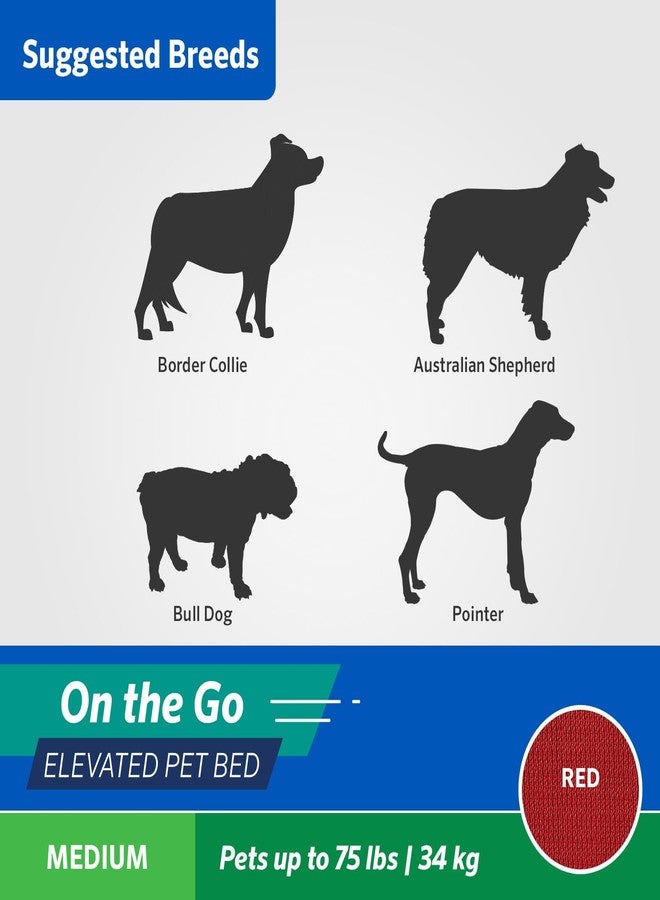 كولارو سرير كولارو المحمول المرتفع للكلاب - سرير سفر قابل للطي مصنوع من قماش يسمح بمرور الهواء ومقاوم للرطوبة، حقيبة حمل مرفقة، خفيف الوزن وسهل الحمل، أحمر، متوسط - Image 4